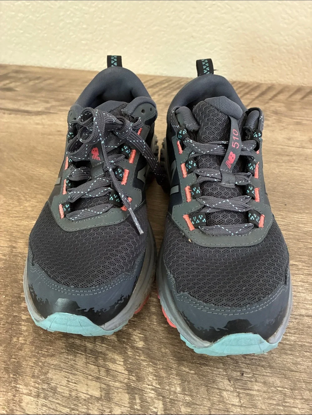 Like New: New Balance Acteva Trail Navy Blue Sneakers with Coral & Blue Accents